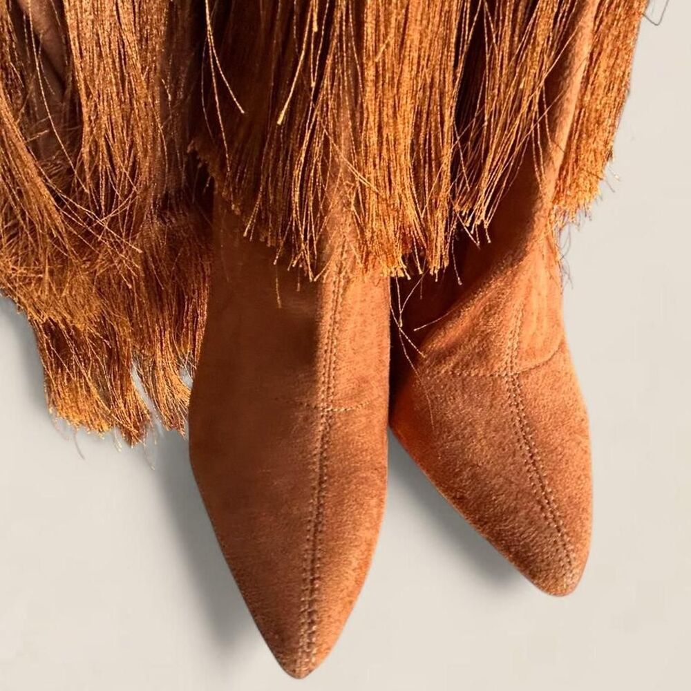 long fringe festival Women's Orange Brown knee high Boots size 7 - Picture 6 of 7